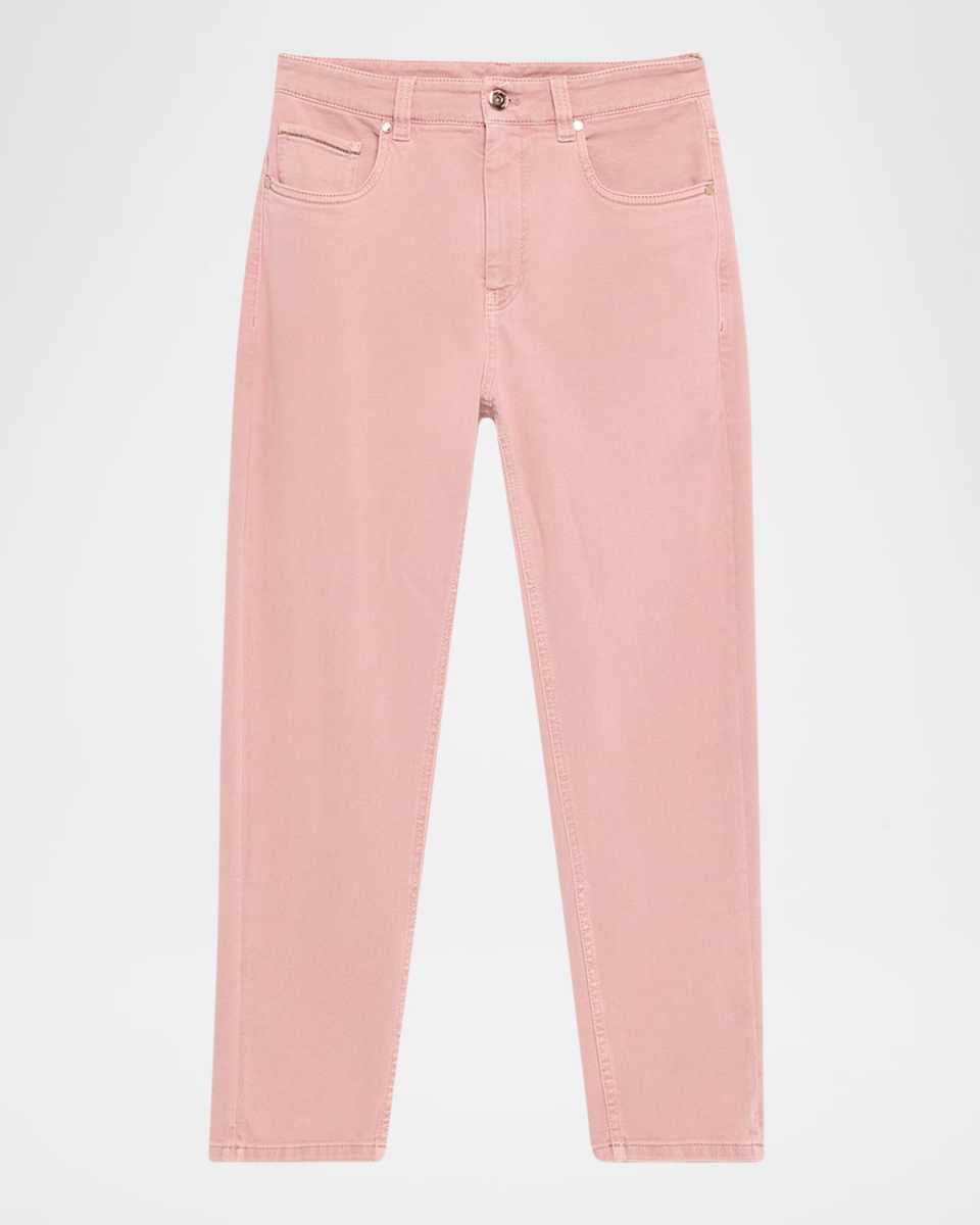 Garment Dyed Twill Tapered-Leg Jeans With Monili Trim